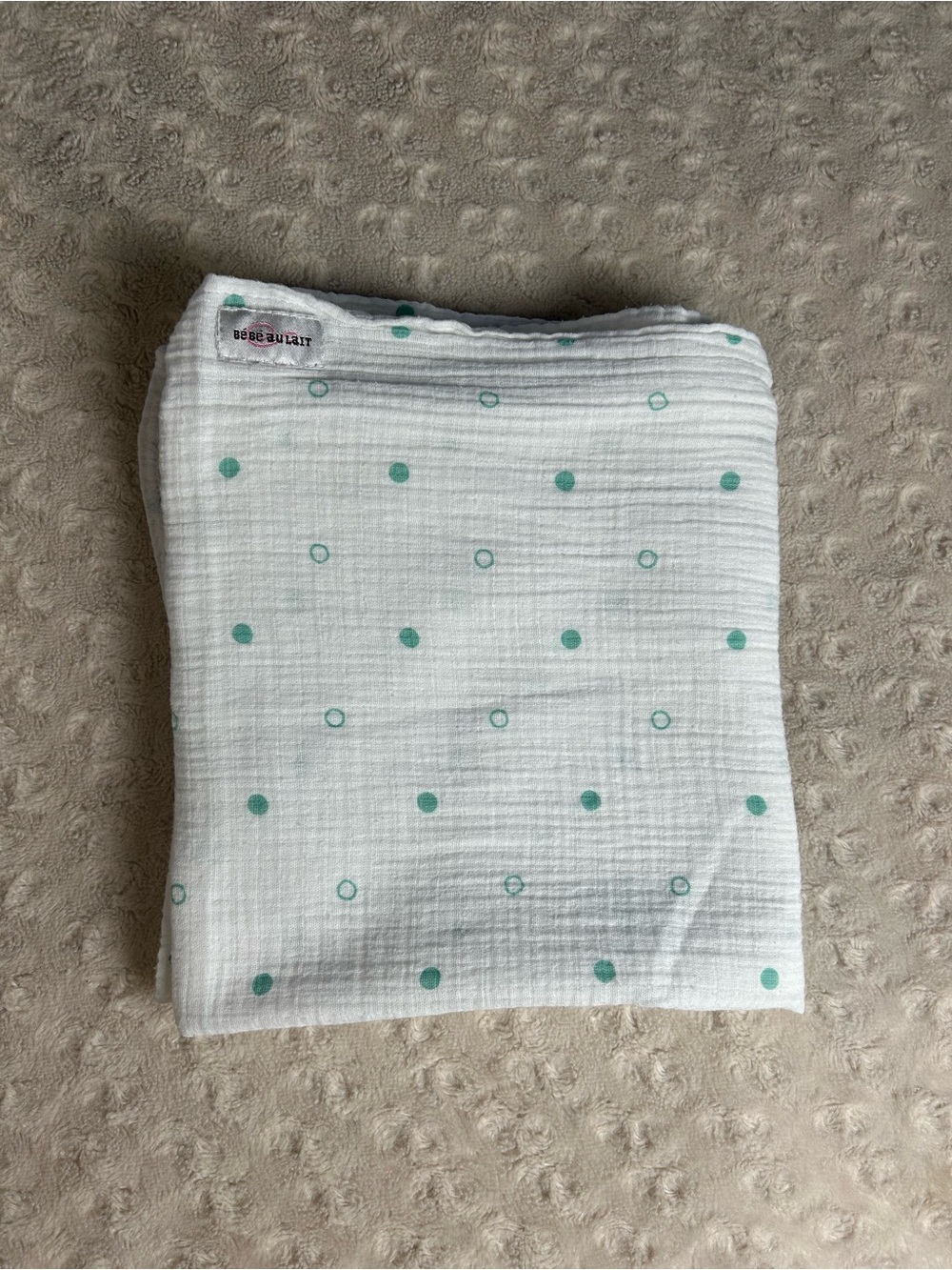 Bebe Au Lait Green White Polka Dots Baby Swaddle Blanket Circles Muslin